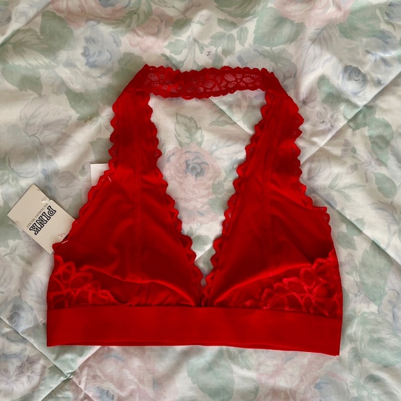 NWT Red Lace Victoria's Secret Pink Halter Bralette, M - Picture 2 of 5